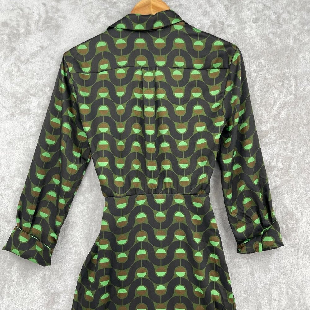 Zara Retro Printed Twill Wrap Shirt Midi Dress Disco Long Sleeve - Picture 7 of 15